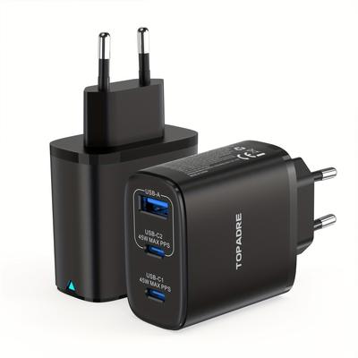 TEMU 45w Usb C Charger 2 Pack, 3 Ports Multiple Charger With 2*usb-c And Usb-a, Pd 3.0 Fast Charger Usb Adapter For Iphone 16 15 14 Pro Max, For Galaxy S24 S23 Image