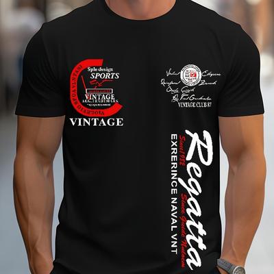 TEMU Mens Graphic T-shirt - 100% Cotton, Breathable & Comfortable, Crew Neck, Short Sleeve With Sporty Print For Casual & Athletic Wear Image