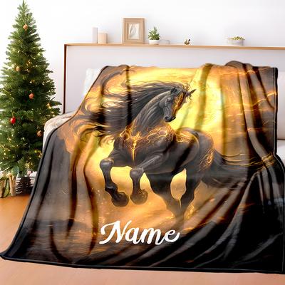 TEMU Custom Horse Blanket, Personalized Home Throw, Printed Blanket, Custom Name Or Text Option, Lightweight And Cozy Festival Blanket Image