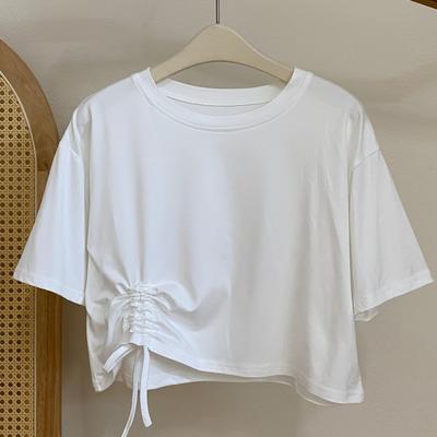 TEMU A New Women' Color Short-sleeve T-shirt With A Drawstring And Round Neck. Image