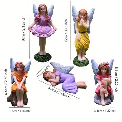 TEMU 5pcs/set Fairy Elf Winged Miniature Model Girl Figurines, Fantasy Garden Accessories Decorations For Birthday Gifts, Small Statues Christmas Easter Presents Image