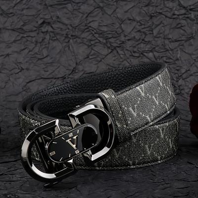 TEMU Beaytar Men' Belt - Stylish Black Pvc Business Casual Jeans Belt With Golden-tone Alloy , Going Out And Casual Attire, Casual Attire Belt | Minimalist Belt Design | Durable Belt Material Image