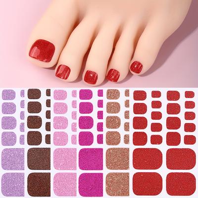 TEMU 6sheets Simple Solid Colour Self-adhesive Nail Full Wraps Toe Stickers, Spring And , Shimmery, Unscented, Single Use, Fantasy Theme, With Glitter, For Women's Diy Nail Art Supplies Image