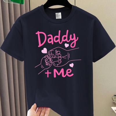 "TEMU Girls' "daddy And Me" Bump Graphic T-shirt - Soft & Comfy Casual Summer Tee, Loose Fit, Crew Neck, Short Sleeve, Polyester Blend, Casual Attire, Ages 12 & Under, Shirts For Girls" Image