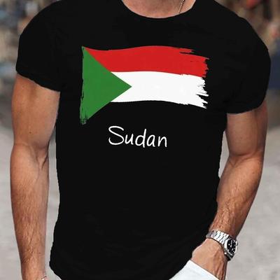 TEMU Men's Casual Flag Print T-shirt - Lightweight Polyester, Short Sleeve, Round Neck, Machine Washable Summer Tee For Adults Image