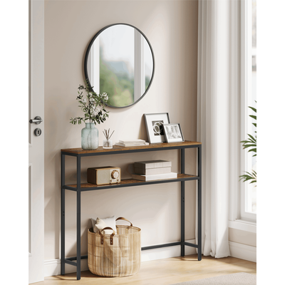 TEMU Console Table, Narrow Side Table With 2 Shelves, 20 X 100 X 80 Cm, Hallway Table, 2 Levels, For Hallway, Living Room, Bedroom Image