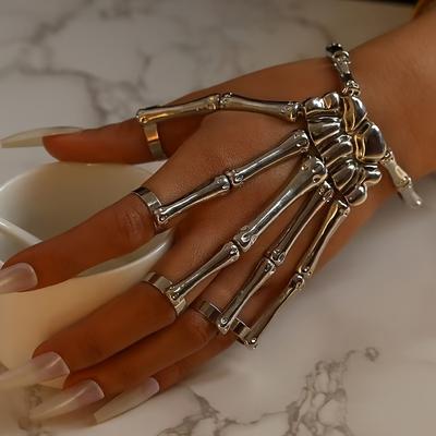 TEMU Elegant Exaggerated Claw Ring Finger Chain, Boho Style, Black Plated Alloy, For Daily Occasion Image