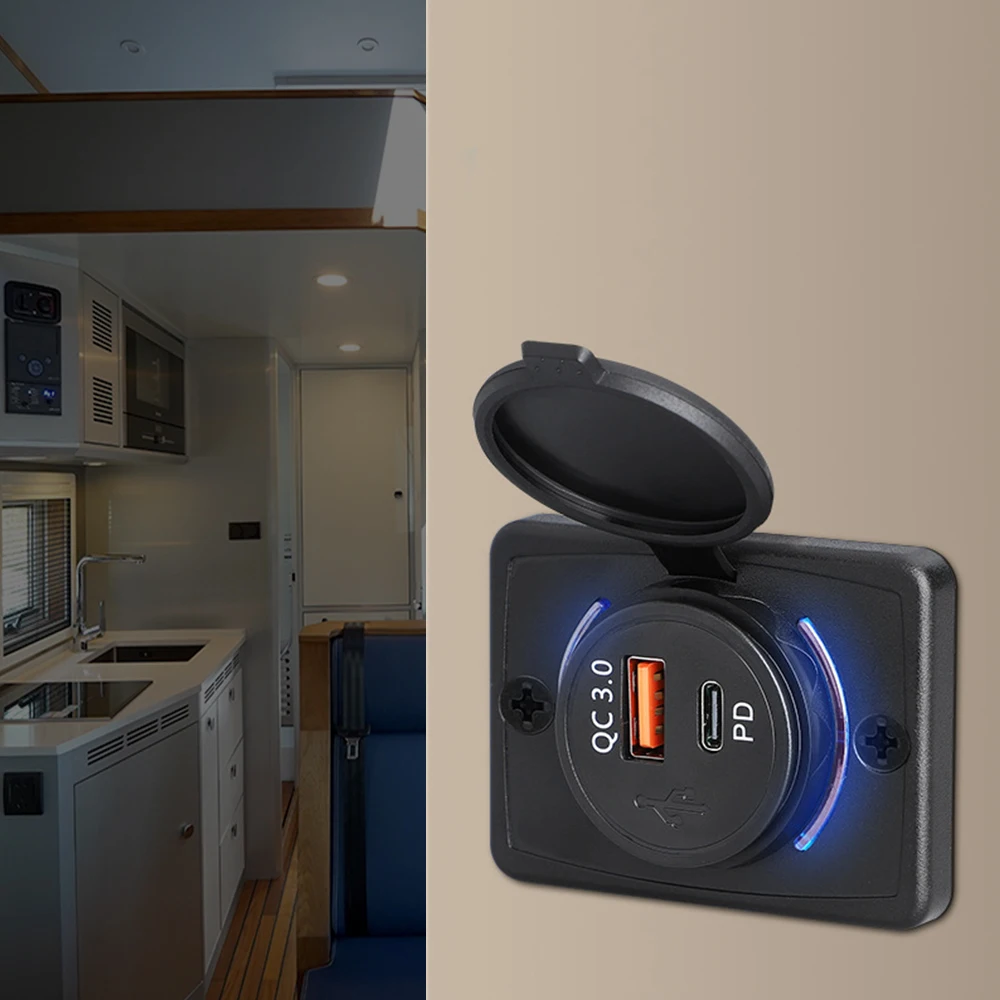 Schnellladung USB-Ladegerät 12–24 V QC3.0 + PD Auto-USB-Port-Ladegerät USB-Ladegerät mit Schiebekappe Autoladegerät Leichtes Autoladegerät Image