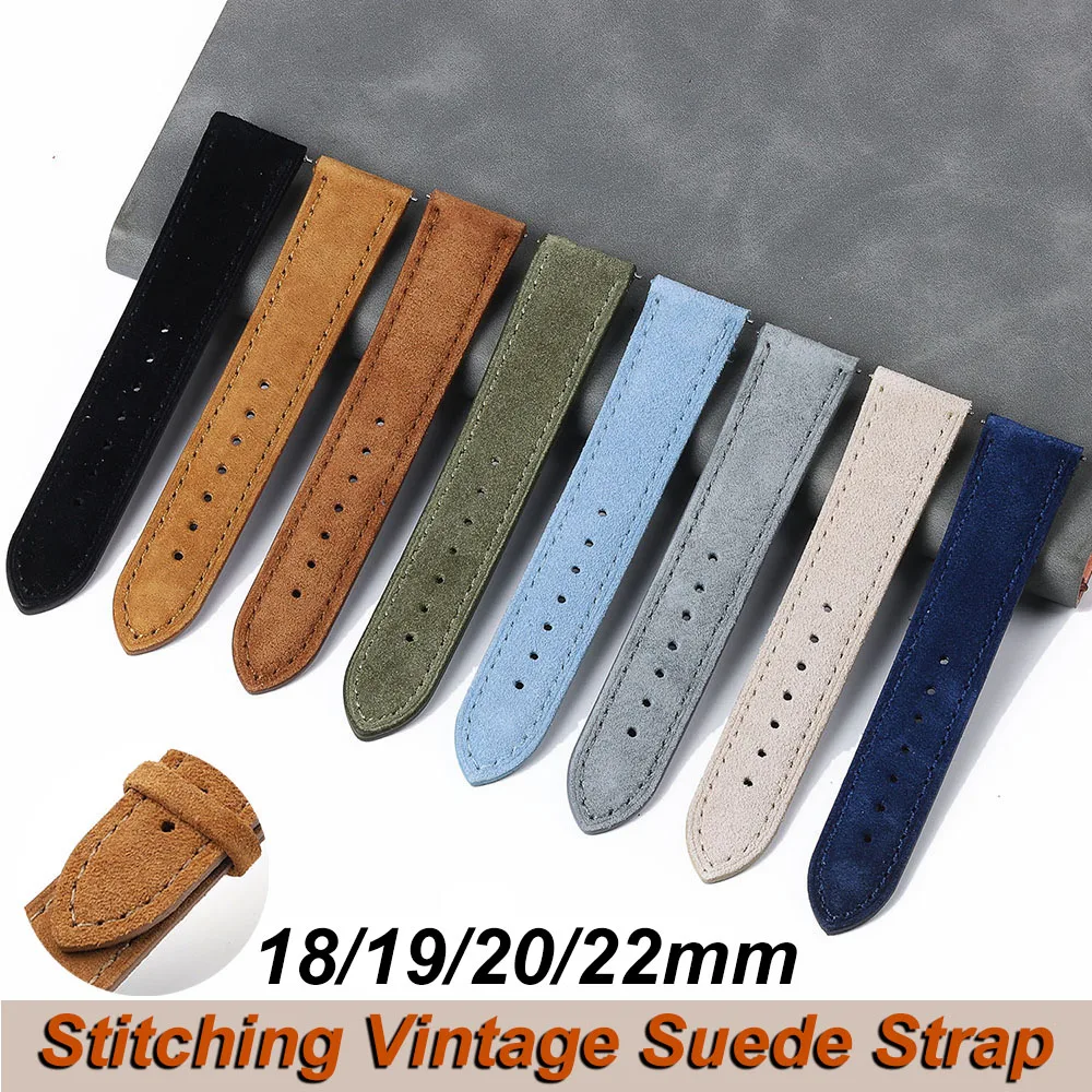18mm 19mm 20mm 22mm Vintage Wildleder Rindsleder Uhrenarmband Handgefertigtes Uhrenarmband Grau Braun Grün Schnellverschluss Armband für Männer Frauen