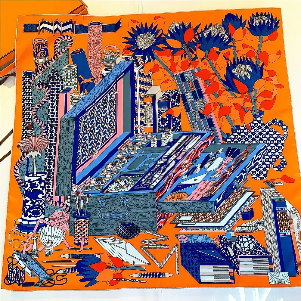 Neuer 90 cm handgerollter Saum bedruckter Schal für Damen, modisch, dekorativ, Geschenk, Schal, Bürozubehör, kostenloser Versand Image