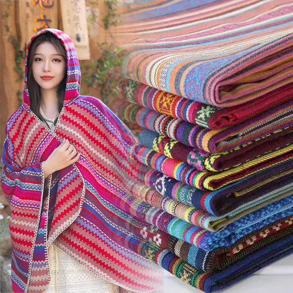 50X150cm Striped Jacquard Boho Style Fabric Cloth Handcraft Geometric Thick Fabrics Home Wall Decoration Sewing Handbag Garments Image