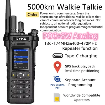 Walkie Talkie 5000Km Gps 5000Mah 8W Uv Dual Band 200 Channels Type-C Charger Global Poc Long Range Two Way Radio For Baofeng