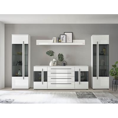 Wohnwand INOSIGN "Cantara, moderne Anbauwand, Wohnzimmer-Set, in Eiche Evoke oder Weiß", weiß, B:340cm H:320cm T:42cm, Holzwerkstoff, Kastenmöbel-Sets, enthält zwei Vitrinen, ein Sideboard und ein Wandboard Image