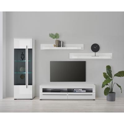 Wohnwand INOSIGN "Cantara, moderne Anbauwand, Wohnzimmer-Set, in Eiche Evoke oder Weiß", weiß, B:240cm H:200cm T:42cm, Holzwerkstoff, Kastenmöbel-Sets, enthält eine Vitrine, ein Lowboard und zwei Wandboards Image