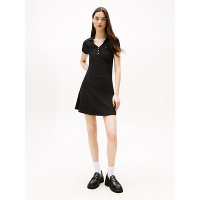 Polokleid TOMMY JEANS "TJW F&F RIB POLO DRESS EXT", Damen, Gr. XXL (44), N-Gr, schwarz, Jersey, Obermaterial: 95% Baumwolle, 5% Elasthan, unifarben, casual, figurbetont, Kurzarm, Kleider Image