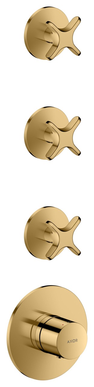 Hansgrohe Thermostatmodul Unterputz AXOR One für 3 Verbraucher mit Kreuzgriff polished gold optic 48713990 Image