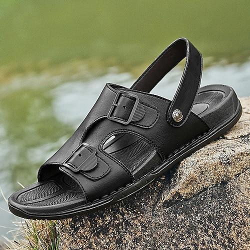 Herren Sandalen Spaziergang Lässig Mikrofaser Bequem Rutschfest Atmungsaktiv Loafer Schwarz Braun Sommer Frühling Herbst