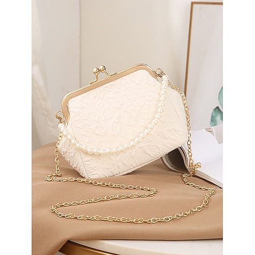 Vintage-Clutch für Damen mit Perlengriff – elegante Umhängetasche aus strukturiertem Satin für Hochzeiten, Abendpartys und formelle Anlässe Image