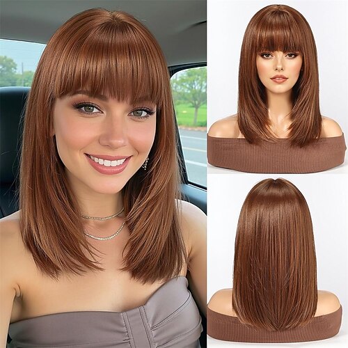 Staright Perücke mit Pony synthetische mittellange geschichtete Perücken für Frauen blonde Farbe Image