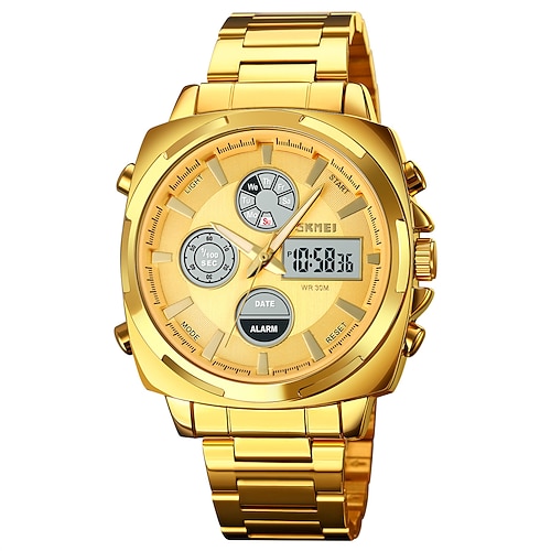 SKMEI Herren Vollstahl LED Elektronische Uhr Luxus Dualzeit Chronograph Digitale Uhr Sport Wasserdichte Armbanduhr