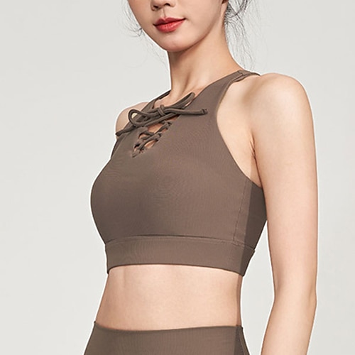 Damen Sport-BH Tiefer V-Ausschnitt Schnelltrocknend Leicht Atmungsaktiv Racerback Ärmellos Leichter Halt Sport Einfarbig Sport-BHs Für Fitnesstraining Gymnastik Laufen Sportkleidung Image