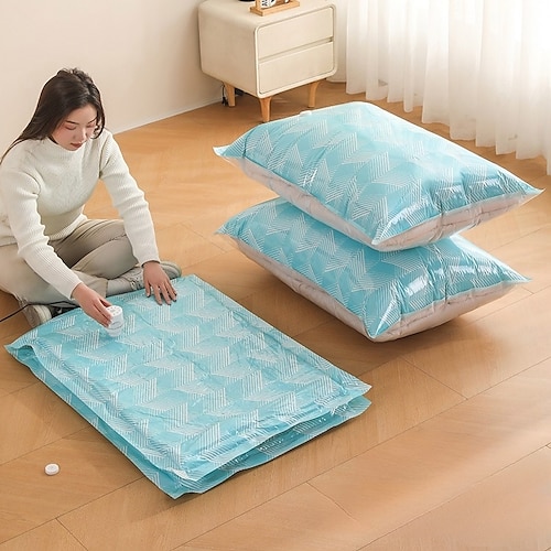 5er-Pack Vakuum-Aufbewahrungsbeutel mit Handpumpe, platzsparende Kompressionsbeutel für Kleidung, Bettdecken, Federbetten, Jacken, staubdichte Vakuumbeutel für Reisen und die Organisation zu Hause Image