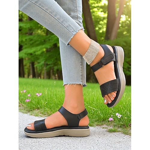 Perforierte Damensandalen – bequemes und stilvolles offenes Zehendesign, perfekt für gemütliche Spaziergänge und Sommertage Image