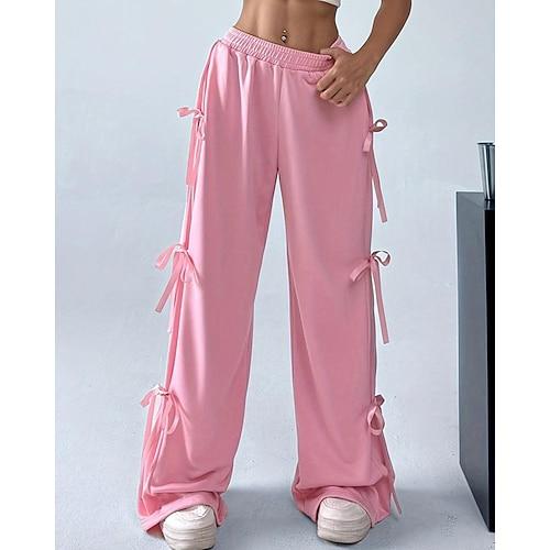 Damen Jogginghose Hosen Hose Trainingshose Mode Streetwear Volle Länge Mittlere Taille Farbblock Patchwork Elastischer Bund Atmungsaktiv Bequem Mikroelastisch Straße Alltagskleidung Weiß Rosa Kaffee