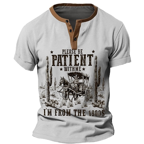 Herren 1900s T Shirt Henley Hemd Kurzarm Vintage Designer Retro Vintage Lässig Täglich Straße Sommer Frühling Hellblau Hellgrau Khaki Henley Henley T-Shirt Image