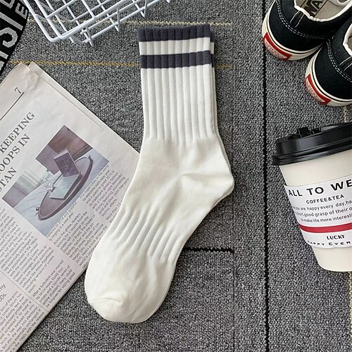 Herren 5 Paare Mehrfachpackungen Socken Laufsocken Freizeitsocken Schwarz Weiß Farbe Einfach Urlaub Sport Outdoor Täglich Basic Mittel Frühling Herbst Mode Lässig Image