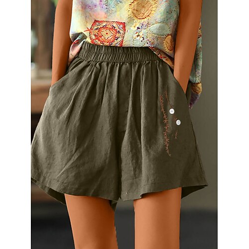 Damen Baumwoll-Leinen-Shorts Shorts Strand-Shorts Weite Shorts Urlaub Basic Kurz Mittlere Taille Schlicht Tasche Elastische Taille Weite Beine Komfort Outdoor Mikro-elastisch Täglich Strand Lässig Image