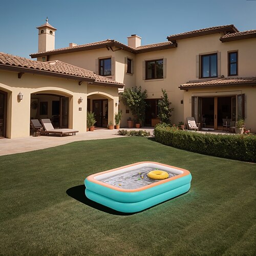 Aufblasbare Schwimmbecken, rechteckiges aufblasbares Schwimmbecken für Kinder, aufblasbares Familienbecken, aufblasbares Lounge-Pool für den Garten im Freien, leicht aufzublasen Image