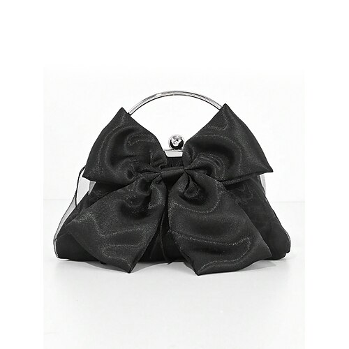 Abend-Clutch für Damen mit Satinschleife – elegante Handtasche mit Perlenrahmen und Henkel für Bräute, Hochzeiten, Cocktailpartys und formelle Anlässe, Silber, Schwarz, Weiß
