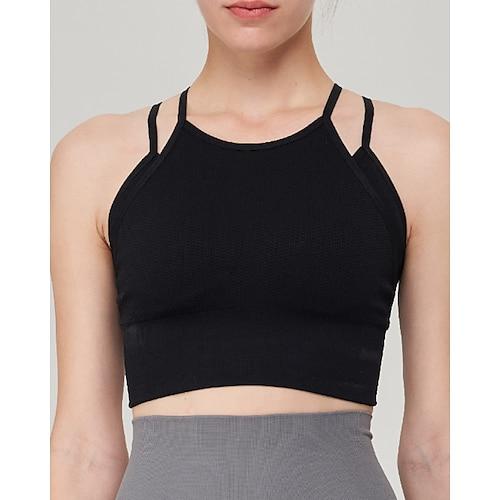 Damen BH-Oberteil Spag Überkreuzter Rücken Bequem Atmungsaktiv Falscher Zweiteiler Einfach Sport Sportkleidung Schwarz Purpur Yoga Fitness