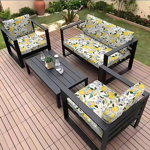 Sitzkissenbezug für Sofas im Freien, Bezug für Terrassenmöbel, florale, garngefärbte Mikrofaser-Schonbezüge Image
