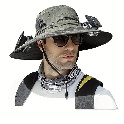 Outdoor Solar Multi-Ventilator Kappe mit abnehmbaren Doppelventilatoren – Einstellbare 3-Geschwindigkeits-Luftleistung USB-Ladeanschluss Image