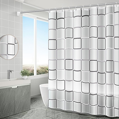 Duschvorhang mit Haken duschvorhang 240cm lang Polyester maschinenwaschbar wasserdicht Blatt-Pflanzen einfaches Muster Image