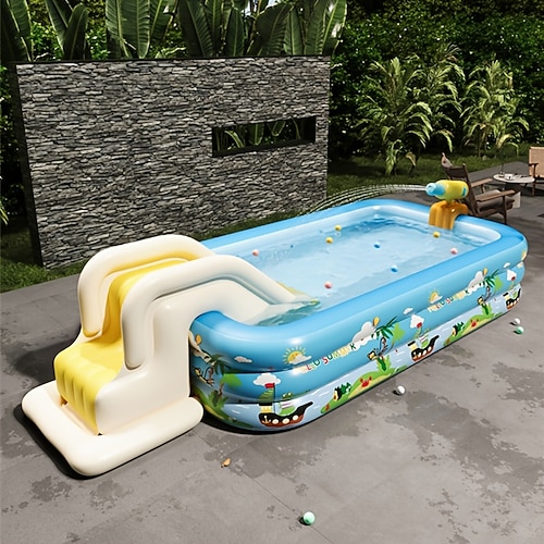 Aufblasbares Kinderschwimmbecken für Erwachsene und Kinder, großes aufblasbares Schwimmbecken für Kleinkinder im Hinterhof der Familie, große rechteckige Schwimmbecken für Kinder, blau Image