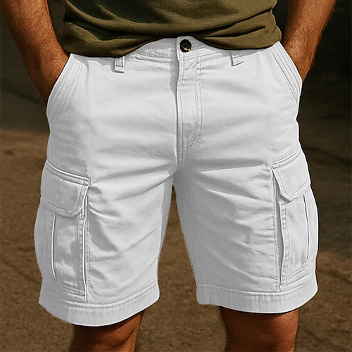 Herren Cargo-Shorts Shorts Sommershorts Knöpfe Mehrere Taschen Klappentasche Einfach Komfort tragbar Knielang Outdoor Sport Täglich Mode Lässig Weiß Königliches Blau Image
