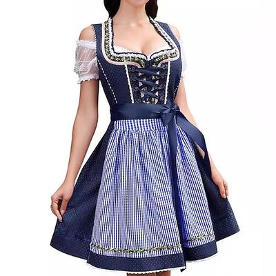Karneval Oktoberfestbier Kostüm Kleid Dirndl Trachtenkleider Oktoberfest / Bier Bayerisch Wiesn Wiesn Damen Stoff im traditionellen Stil Hemd Kleid Schürze Image