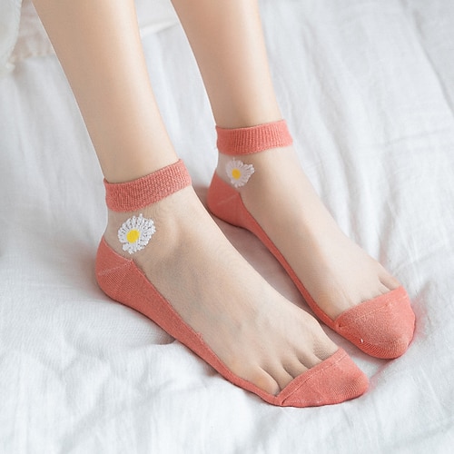 Frauen Gänseblümchen transparente Socken Damen Mädchen Spitze transparente Knöchelsocke dünne Netz Baumwollsocken transparent durchscheinende Tüll Niedrigschnittsocke