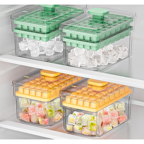 Eiswürfelschale mit Deckel Behälter, Eiswürfelform für Gefrierschrank, Eis für Whisky-Cocktail, Tee, Kaffee (2 Tabletts, Behälter, Deckel Eisschaufel) Image