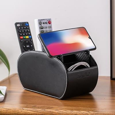 Fernbedienungs-Organizerbox aus PU-Leder, multifunktionaler Make-up- und Schreibtisch-Organizer, Aufbewahrungsbox für Zuhause mit Fächern für Wohnzimmer und Schlafzimmer Image