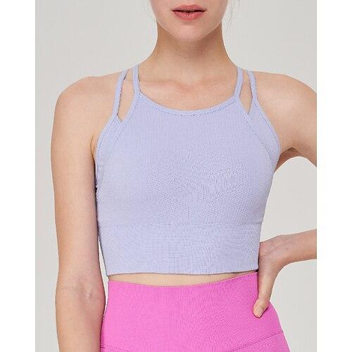 Damen BH-Oberteil Spag Überkreuzter Rücken Bequem Atmungsaktiv Falscher Zweiteiler Einfach Sport Sportkleidung Schwarz Purpur Yoga Fitness
