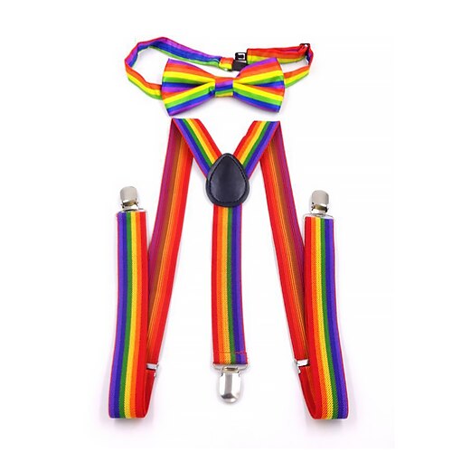 Regenbogen-Set aus Fliege und Hosenträgern – verstellbare elastische Accessoires für Männer und Frauen, lebendiges Pride-Outfit für LGBT-Festivals, Paraden, Partys und Themenveranstaltungen