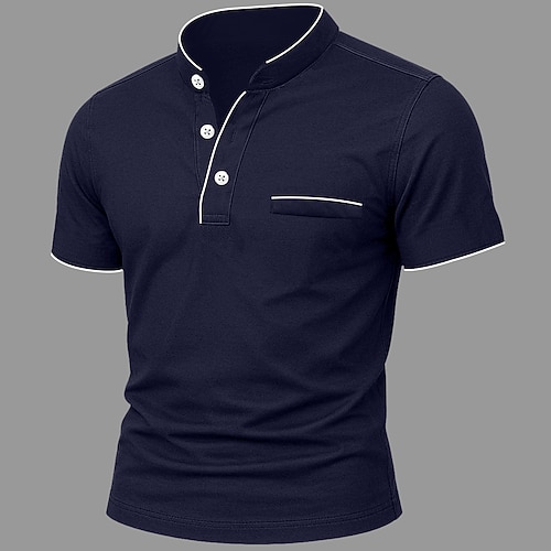 Herren Henley Hemd T-Shirt Kurze Ärmel Patchwork Vintage Mode Designer Farbblock Fronttasche Henley Urlaub Straße Lässig Sommer Schwarz Weiß Wein Henley T-Shirt Image