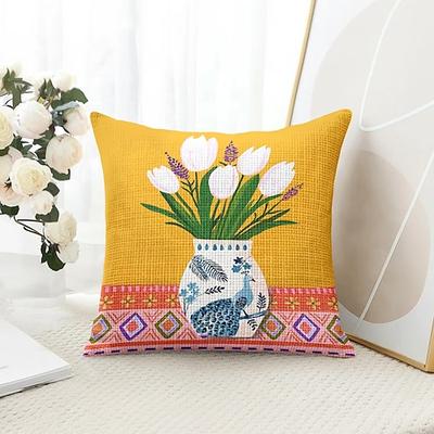 Tulpenvase dekorativer Wurfkissenbezug 1PC weicher quadratischer Couchkissenbezug Kopfkissenbezug für Schlafzimmer Wohnzimmer Sofa Stuhl Image