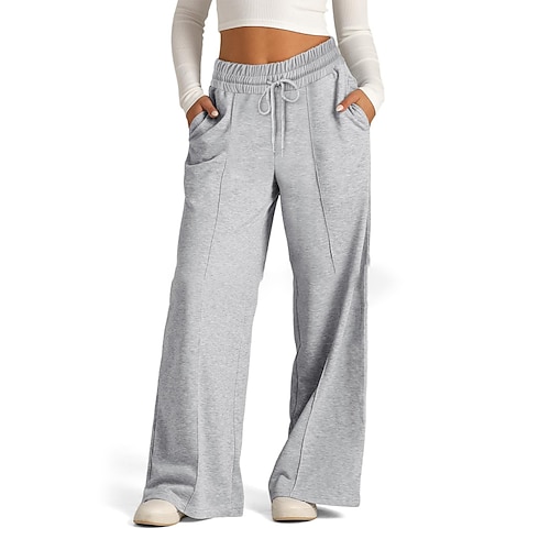 Damen Weite Hosenbeine Stoffhosen Hosen Hose Streetwear Lässig Volle Länge Natürliche Taille Einfach Tasche Elastisches Kordelzugdesign Bequem Außenbereich Straße Ausgehen Magenta Aprikose Image