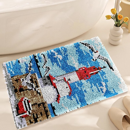 Knüpfhaken-Set, DIY-Bastelset für Badezimmerteppiche, Häkelgarn-Kissen-Set für Anfänger, handgefertigte bedruckte Matten, Stickset für Erwachsene, Muttertagsgeschenke Image