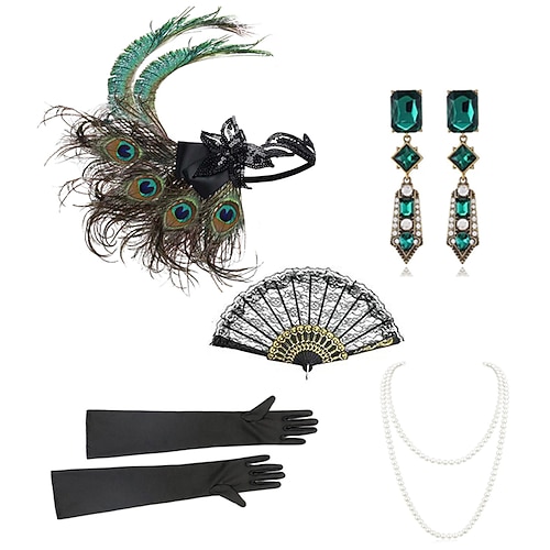1920er Der große Gatsby Flapper-Stirnband Der große Gatsby Feder Retro Funkelnder Glitzer Kristall / Strass Kostüm Damen Karneval Valentinstag Maskerade Party-Abendmode Maskerade Festival Erwachsene Image
